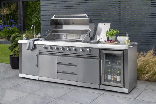 Norfolk Grills ABSOLUTE PRO Outdoor Kitchen 6 Burner Gas BBQ With Side Burner + Fridge and Sink