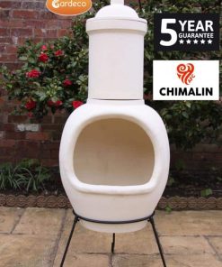 ASTERIA extra-large chimenea made of Chimalin AFC, inc lid & stand, natural clay