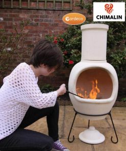 ASTERIA extra-large chimenea made of Chimalin AFC, inc lid & stand, natural clay