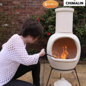 ASTERIA extra-large chimenea made of Chimalin AFC, inc lid & stand, natural clay