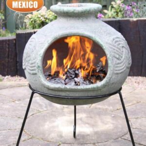 Elfyn wide bellied Mexican chimenea Celtic theme including stand