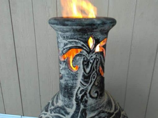 Wyre EL Dragon chimenea with cut-outs to see flames charcoal colour inc stand and lid