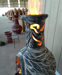 Wyre EL Dragon chimenea with cut-outs to see flames charcoal colour inc stand and lid