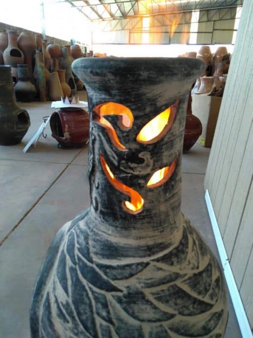 Wyre EL Dragon chimenea with cut-outs to see flames charcoal colour inc stand and lid