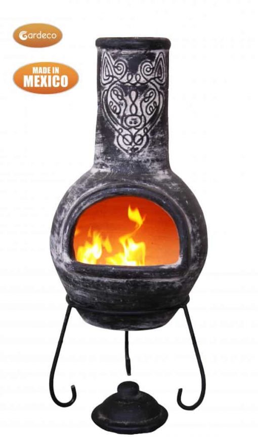 Wulfryc stylised wolf Mexican chimenea Charcoal colour Celtic theme including stand and lid
