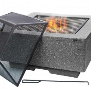 Cubo square garden fire pit in dark grey inc. BBQ grill and mesh guard