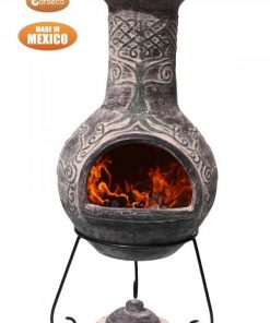 Derwyn The Tree Mexican chimenea green tree on charcoal Celtic theme including stand and lid