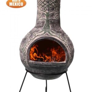 Derwyn The Tree Mexican chimenea green tree on charcoal Celtic theme including stand and lid