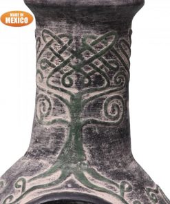 Derwyn The Tree Mexican chimenea green tree on charcoal Celtic theme including stand and lid