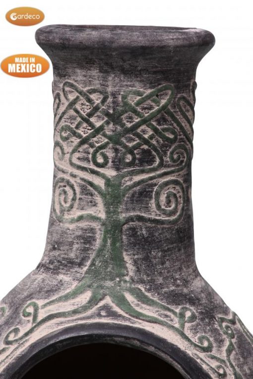 Derwyn The Tree Mexican chimenea green tree on charcoal Celtic theme including stand and lid
