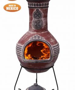 Azteca XL Mexican Chimenea in red with grey mouth and top