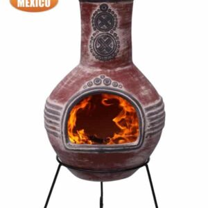 Azteca XL Mexican Chimenea in red with grey mouth and top