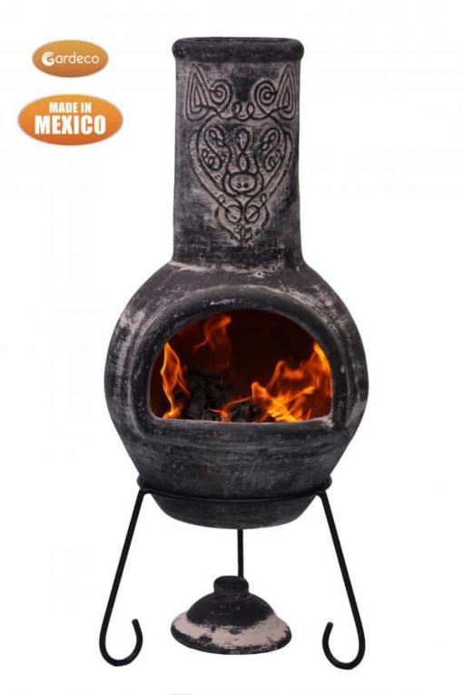 Wulfryc stylised wolf Mexican chimenea Charcoal colour Celtic theme including stand and lid