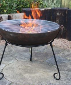 Medium Kadai real fire pit 60cm dia, inc. stand and BBQ grill