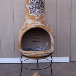 Extra-Large Tulum Mexican Chimenea in yellow, inc stand and lid