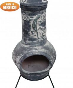 Extra-Large Iguana Mexican Chiminea in dark grey, iguana on funnel, inc stand and lid