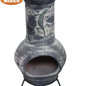 Extra-Large Iguana Mexican Chiminea in dark grey, iguana on funnel, inc stand and lid
