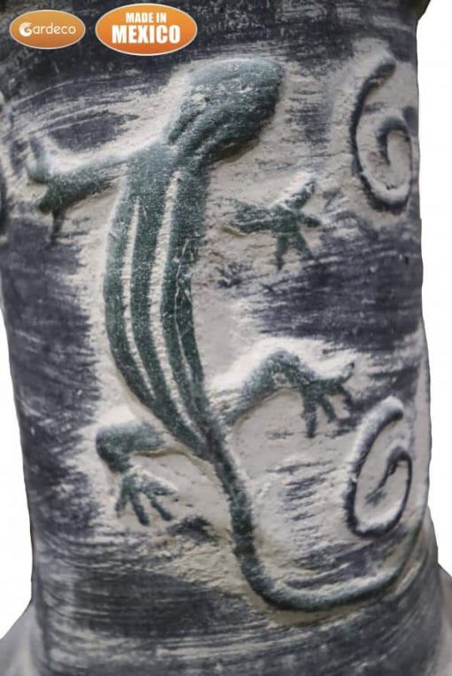 Extra-Large Iguana Mexican Chiminea in dark grey, iguana on funnel, inc stand and lid