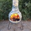 Extra-large Girasol Mexican Chimenea in green, inc stand and lid