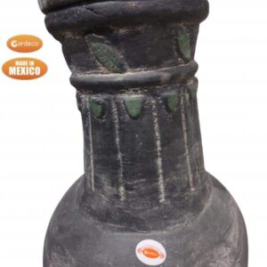 Extra large Mexican Hoja chimenea in grey and green, inc stand and lid