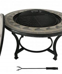 Tile Mosaic fire bowl table inc BBQ grill and matching closing lid in contemporary grey