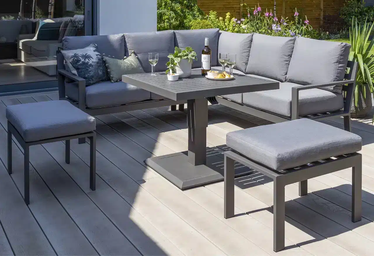 Norfolk Leisure Titchwell Mini Corner with Gas Adjustable Table - Garden Leisure Shop. UKs leading garden leisure furniture specialist. Norfolk Leisure Titchwell Mini Corner with Gas Adjustable Table