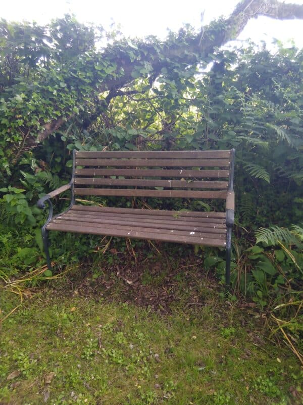 A recycled garden bench.