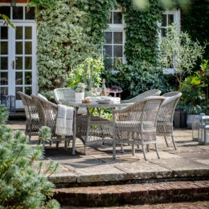 GLS Maia 6 Seater Oval Rattan Dining Set in Stone