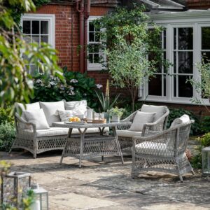 GLS Maia Country Sofa Rattan Dining/Tea Set in Stone