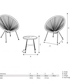 Pacific Lifestyle Black PU Rio 3 Piece Bistro Set