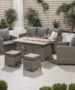 Pacific Lifestyle Slate Grey Barbados 3 Seater Lounge Set with Ceramic Top and Fire Pit