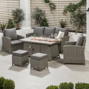 Pacific Lifestyle Slate Grey Barbados 3 Seater Lounge Set with Ceramic Top and Fire Pit