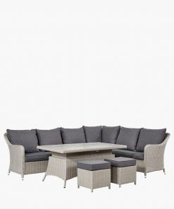 Pacific Lifestyle Stone Grey Antigua Corner Set with Ceramic Top and Fire Pit