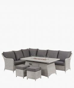 Pacific Lifestyle Stone Grey Antigua Corner Set with Ceramic Top and Fire Pit