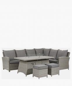 Pacific Lifestyle Slate Grey Barbados Corner Set Long Left with Ceramic Top and Fire Pit