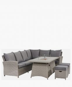 Pacific Lifestyle Slate Grey Barbados Corner Set Long Left with Ceramic Top and Fire Pit