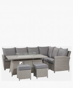Pacific Lifestyle Slate Grey Barbados Corner Set Long Left with Ceramic Top and Fire Pit