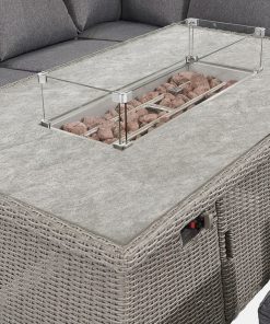 Pacific Lifestyle Slate Grey Barbados Corner Set Long Left with Ceramic Top and Fire Pit