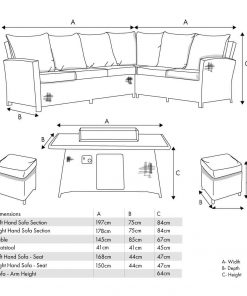 Pacific Lifestyle Slate Grey Barbados Corner Set Long Left with Ceramic Top and Fire Pit