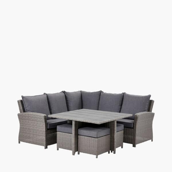 Pacific Lifestyle Slate Grey Barbados Square Corner Seating Set with Ceramic Top