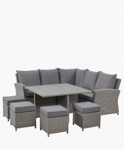 Pacific Lifestyle Slate Grey Barbados Square Corner Seating Set with Ceramic Top