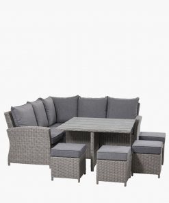 Pacific Lifestyle Slate Grey Barbados Square Corner Seating Set with Ceramic Top