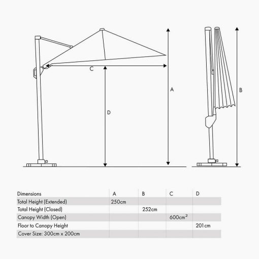 Pacific Lifestyle Voyager T1 3m x 2m Oblong Anthracite Parasol