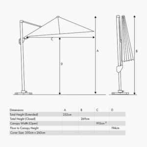 Pacific Lifestyle Challenger T2 3.5 x 2.6m Oblong Luna Grey Parasol