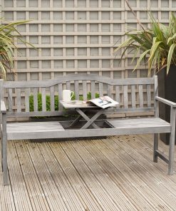 Pacific Lifestyle Richmond Antique Grey Acacia Wood Bench with Pop Up Table