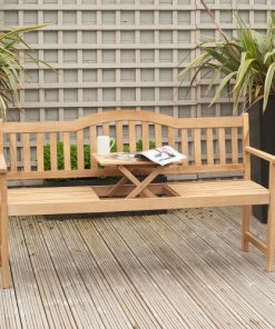 Pacific Lifestyle Richmond Light Teak Acacia Wood Bench with Pop Up Table