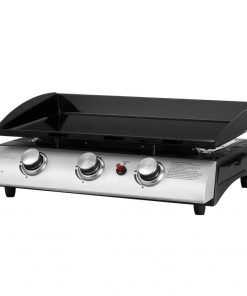 Callow Gas BBQ 3 Burner Plancha in Stainless Steel with Stand and Side Tables