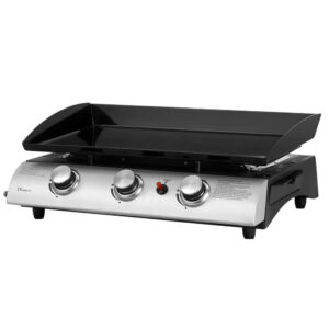 Callow Gas BBQ 3 Burner Plancha in Stainless Steel with Stand and Side Tables