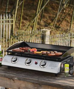 Callow Gas BBQ 3 Burner Plancha in Stainless Steel with Stand and Side Tables