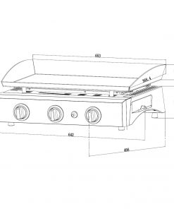Callow Gas BBQ 3 Burner Plancha in Stainless Steel with Stand and Side Tables